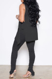 Red Sexy Casual Solid Bandage Fold Turtleneck Sleeveless Two Pieces