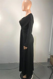 White Fashion Sexy Solid Slit V Neck Long Sleeve Dresses