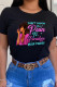 Black Casual Print Patchwork O Neck T-Shirts