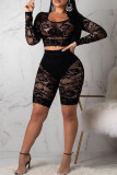 White Fashion Sexy Solid See-through O Neck Long Sleeve Two Pieces