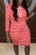 Red Casual Striped Print Patchwork Hooded Collar Straight Dresses