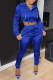 Peacock Blue Casual Solid Patchwork Hooded Collar Long Sleeve Two Pieces