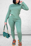 Green Daily Solid Patchwork Pocket O Neck Long Sleeve Regular Sleeve Regular Two Pieces