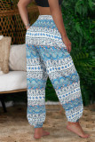 Turquoise Casual Print Patchwork Straight High Waist Straight Full Print Bottoms