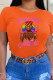 Orange Fashion Casual Print Patchwork O Neck T-Shirts