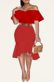 Red Sexy Solid Flounce Off the Shoulder Trumpet Mermaid Dresses