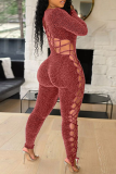Colour Sexy Solid Hollowed Out Skinny Jumpsuits