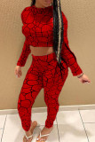 Red Casual Print Patchwork O Neck Long Sleeve Two Pieces