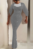 Pink Sexy Patchwork Sequins O Neck Trumpet Mermaid Dresses