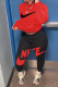 Red Casual Print Patchwork Hooded Collar Long Sleeve Two Pieces