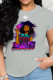 Grey Sweet Print Patchwork O Neck T-Shirts