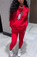 Red Fashion Casual Print Basic O Neck Long Sleeve Two Pieces