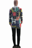 Multicolor Casual Print Patchwork Hooded Collar Long Sleeve Two Pieces