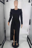 Red Fashion Elegant Solid Slit Without Belt O Neck Irregular Dresses (Without Belt)