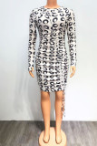 Light Pink Sexy Print Patchwork Draw String Fold O Neck Pencil Skirt Dresses