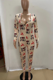 Red Sexy Print Patchwork U Neck Skinny Jumpsuits