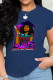 Navy Blue Sweet Print Patchwork O Neck T-Shirts