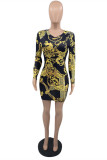 Black Fashion Casual Print Basic O Neck Long Sleeve Dresses