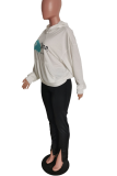 White Casual Print Patchwork Hooded Collar Long Sleeve Two Pieces