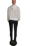 White Casual Print Patchwork Hooded Collar Long Sleeve Two Pieces