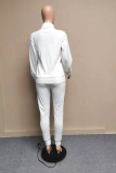 Blue Casual Print Patchwork Turndown Collar Long Sleeve Two Pieces