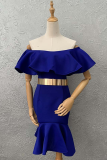 Red Sexy Solid Flounce Off the Shoulder Trumpet Mermaid Dresses