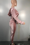 Pink Casual Solid Patchwork Zipper Collar Long Sleeve Two Pieces