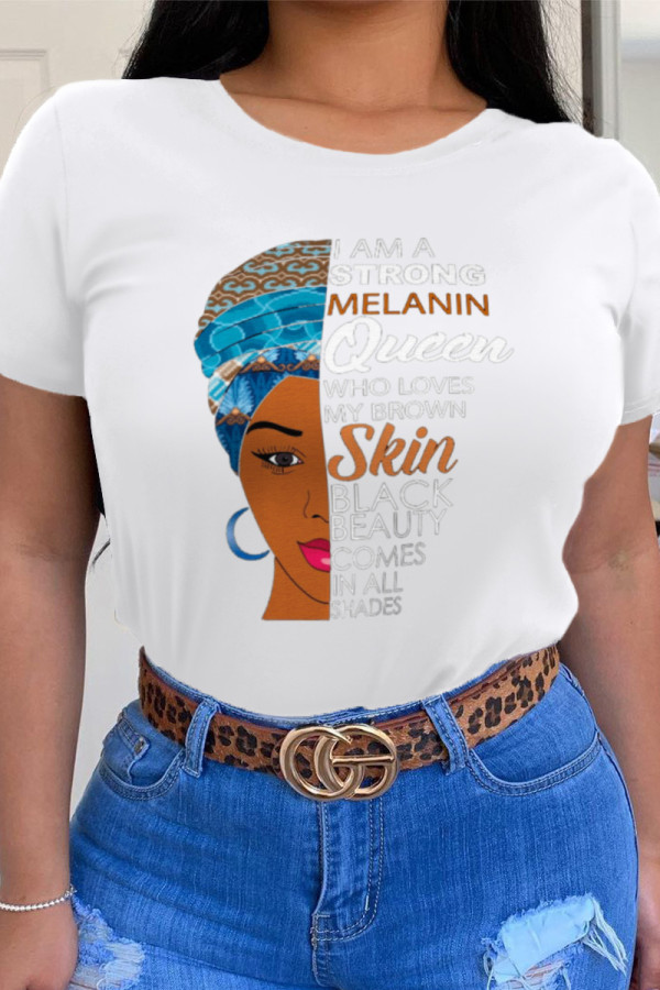 White Casual Street Print Patchwork O Neck T-Shirts