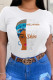 White Casual Street Print Patchwork O Neck T-Shirts