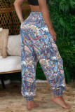 Turquoise Casual Print Patchwork Straight High Waist Straight Full Print Bottoms