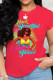 Red Street Print Patchwork O Neck T-Shirts