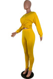 Yellow Fashion Casual Solid Basic O Neck Long Sleeve Two Pieces