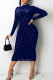 Tibetan Blue Sexy Solid Patchwork See-through Burn-out O Neck A Line Dresses