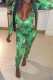 Green Sexy Print Patchwork U Neck Skinny Jumpsuits