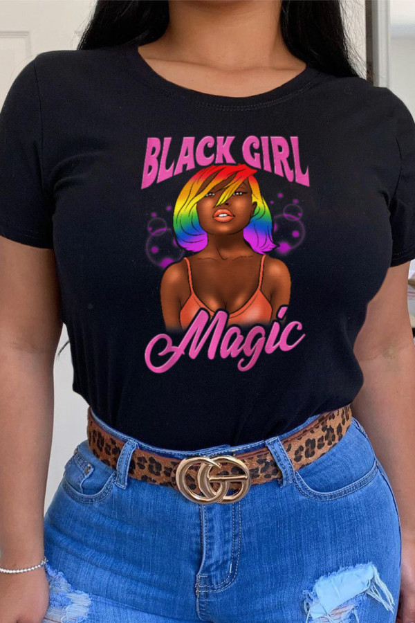 Black Fashion Casual Print Patchwork O Neck T-Shirts