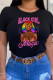 Black Fashion Casual Print Patchwork O Neck T-Shirts