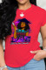 Red Sweet Print Patchwork O Neck T-Shirts