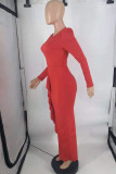 Red Fashion Elegant Solid Slit Without Belt O Neck Irregular Dresses (Without Belt)
