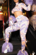 Purple Sexy Character Hollowed Out Half A Turtleneck Long Sleeve Two Pieces (There is no tassels）