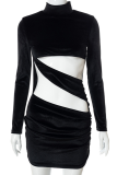 Black Sexy Solid Patchwork Half A Turtleneck Pencil Skirt Dresses