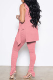 Red Sexy Casual Solid Bandage Fold Turtleneck Sleeveless Two Pieces