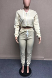 Apricot Casual Solid Patchwork Hooded Collar Long Sleeve Two Pieces