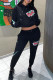 Black Casual Print Patchwork Hooded Collar Long Sleeve Two Pieces