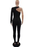 Black Sexy Casual Solid Hollowed Out O Neck Skinny Jumpsuits