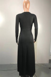 White Fashion Sexy Solid Slit V Neck Long Sleeve Dresses