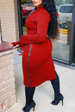 Red Sexy Solid Slit Asymmetrical Zipper Collar Long Sleeve Two Pieces