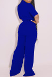 Grey Fashion Casual Solid Patchwork Zipper Collar Half Sleeve Two Pieces