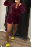 Green Fashion Sexy Solid Patchwork Turndown Collar One Step Skirt Dresses