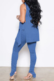 Red Sexy Casual Solid Bandage Fold Turtleneck Sleeveless Two Pieces