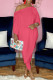 Rose Red Fashion Casual Solid Patchwork Oblique Collar Half Sleeve Two Pieces